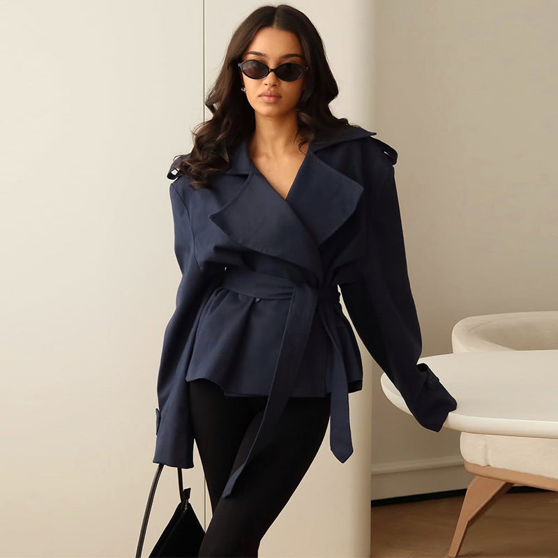 Long Sleeve Wrap Jacket With Wide Lapel