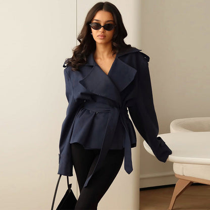 Long Sleeve Wrap Jacket With Wide Lapel