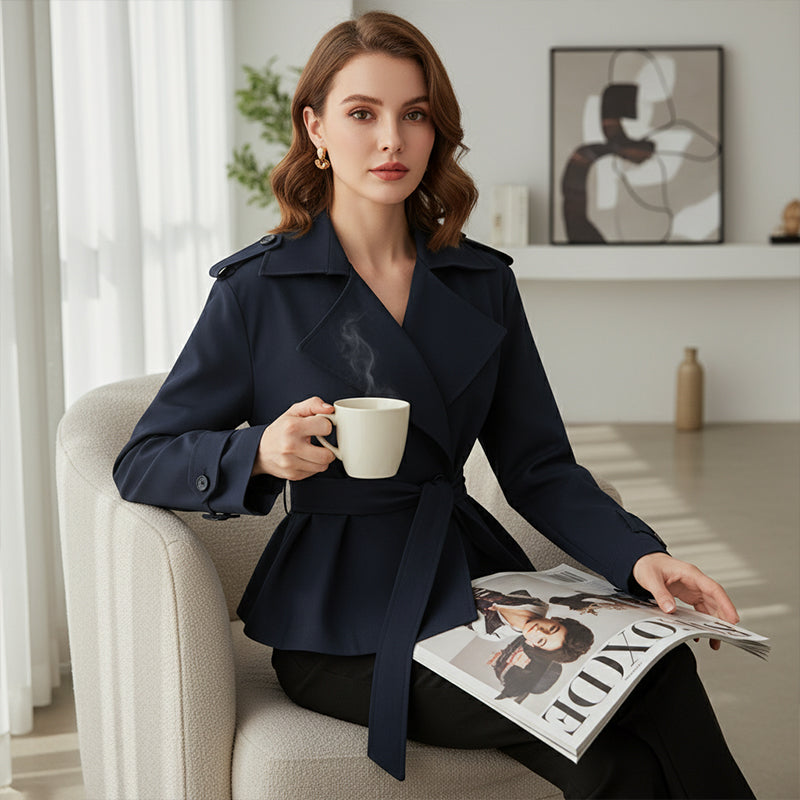 Long Sleeve Wrap Jacket With Wide Lapel