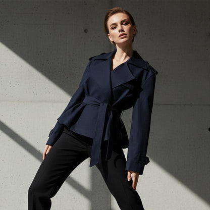 Long Sleeve Wrap Jacket With Wide Lapel