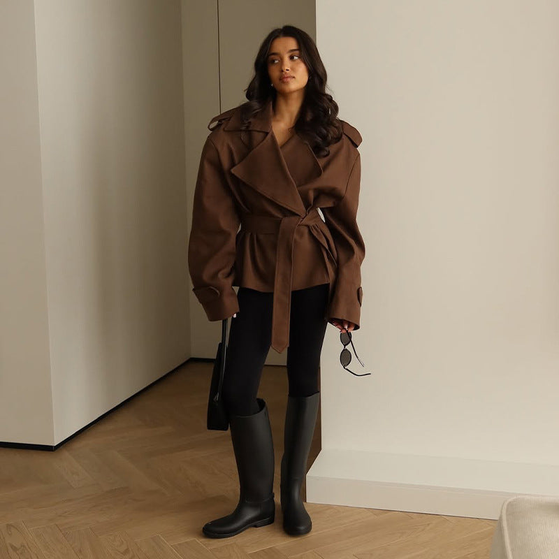 Long Sleeve Wrap Jacket With Wide Lapel