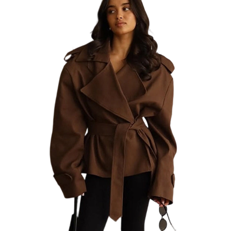 Long Sleeve Wrap Jacket With Wide Lapel
