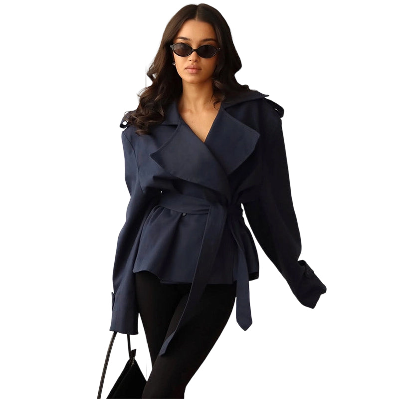 Long Sleeve Wrap Jacket With Wide Lapel