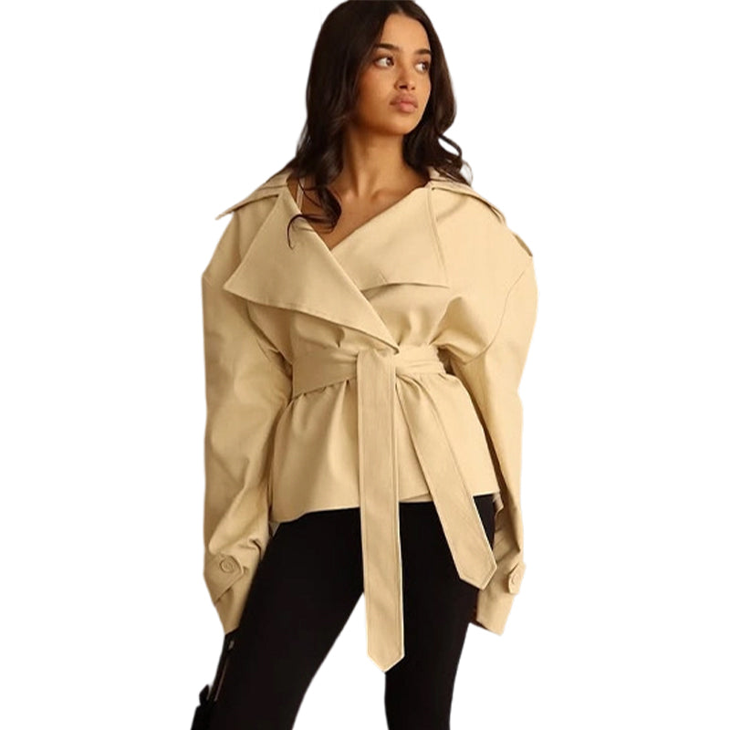 Long Sleeve Wrap Jacket With Wide Lapel