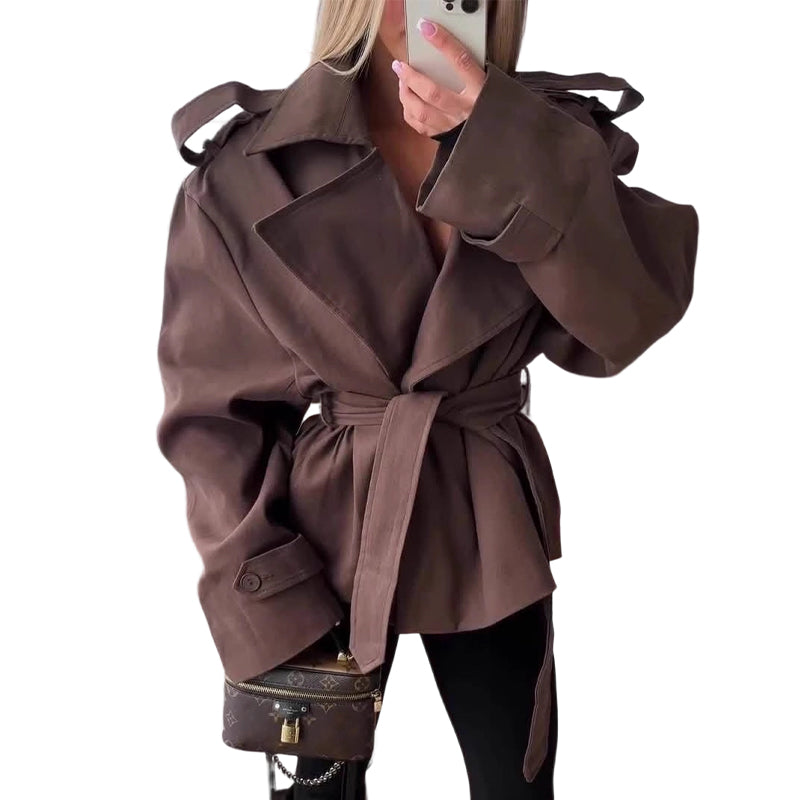 Long Sleeve Wrap Jacket With Wide Lapel
