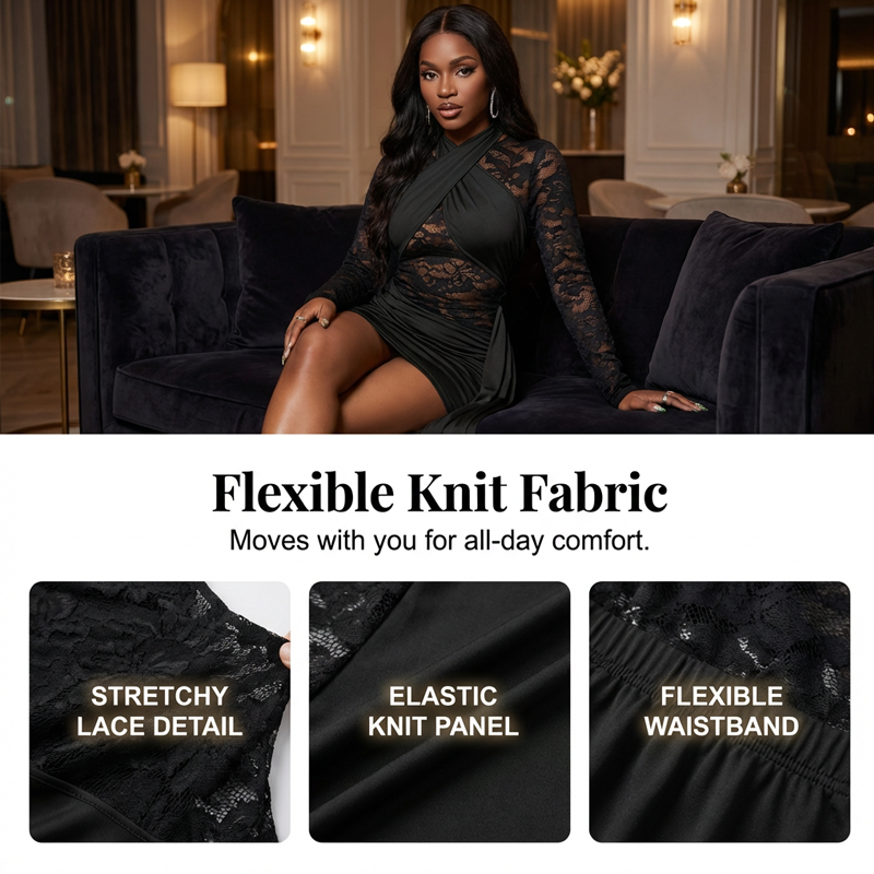 Women's Lace Patchwork Mini Bodycon Dress