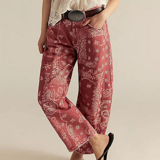 Vintage Print Barrel Leg Jeans