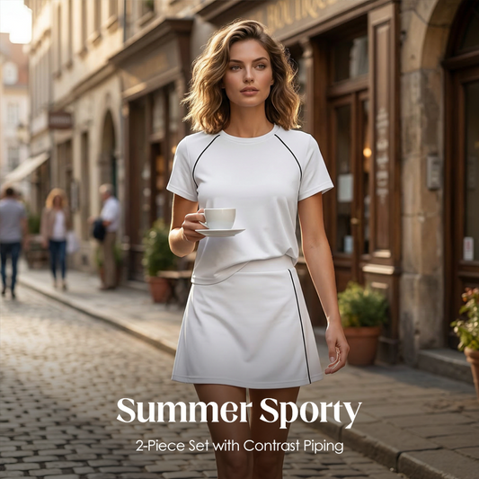 Summer Sporty 2-Piece Set with Contrast Piping