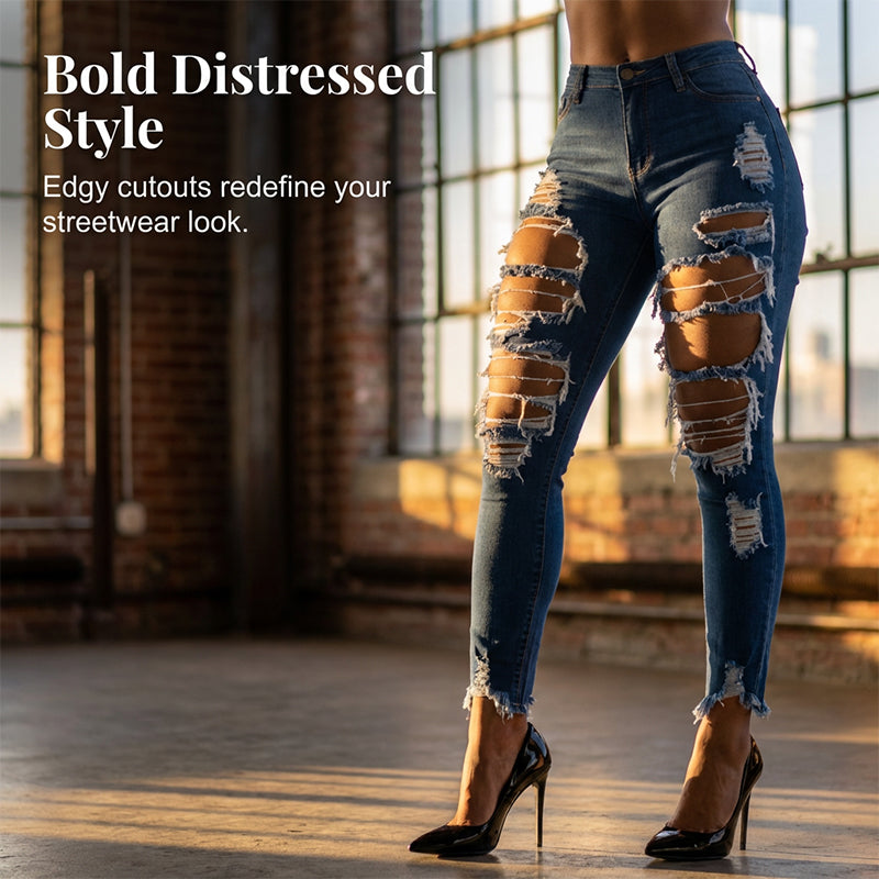 High-Waisted Ripped Skinny Jeans for Women