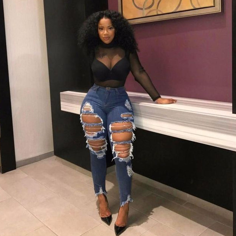 High-Waisted Ripped Skinny Jeans for Women