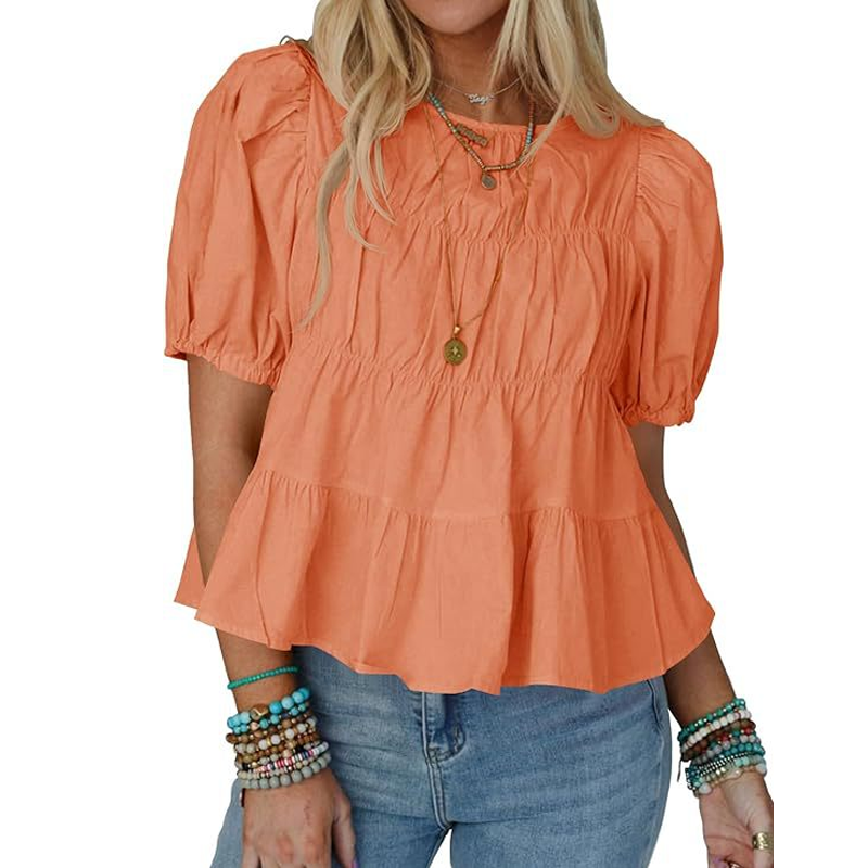 Women's Puff Sleeve Smocked Peplum Top – Romantic Fit, Flowy Tiered Hem & Chic White Style 👗