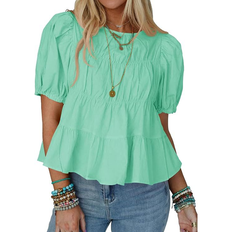 Women's Puff Sleeve Smocked Peplum Top – Romantic Fit, Flowy Tiered Hem & Chic White Style 👗