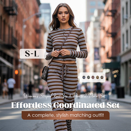Women's Striped Knit 2-Piece Set – Soft Stretch Knit Fabric, Classic Striped Pattern, Effortless Matching & Versatile 🧶