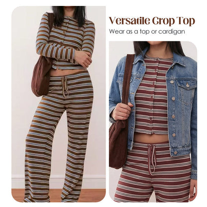 Women's Striped Knit 2-Piece Set – Soft Stretch Knit Fabric, Classic Striped Pattern, Effortless Matching & Versatile 🧶