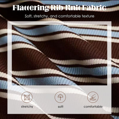 Women's Striped Knit 2-Piece Set – Soft Stretch Knit Fabric, Classic Striped Pattern, Effortless Matching & Versatile 🧶