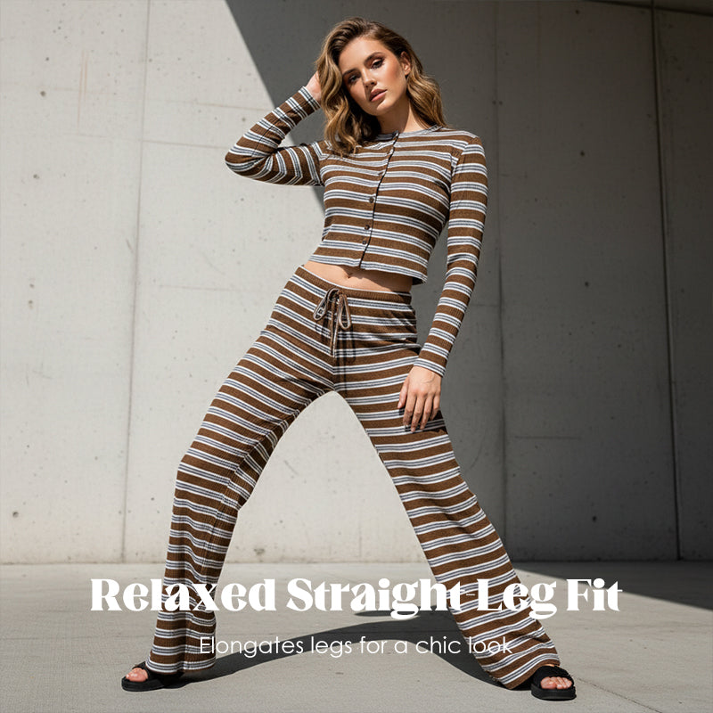 Women's Striped Knit 2-Piece Set – Soft Stretch Knit Fabric, Classic Striped Pattern, Effortless Matching & Versatile 🧶