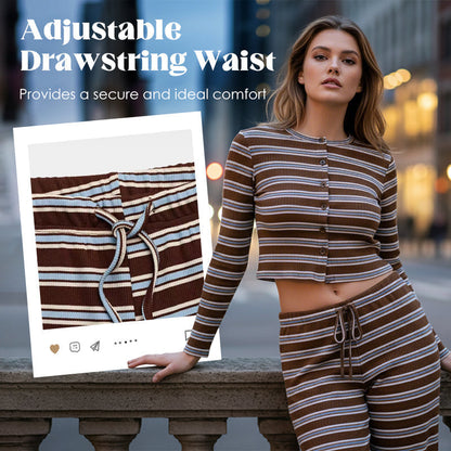 Women's Striped Knit 2-Piece Set – Soft Stretch Knit Fabric, Classic Striped Pattern, Effortless Matching & Versatile 🧶