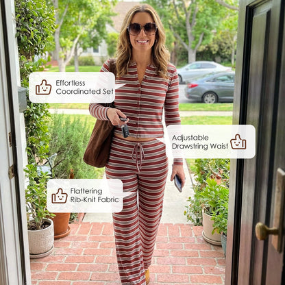 Women's Striped Knit 2-Piece Set – Soft Stretch Knit Fabric, Classic Striped Pattern, Effortless Matching & Versatile 🧶