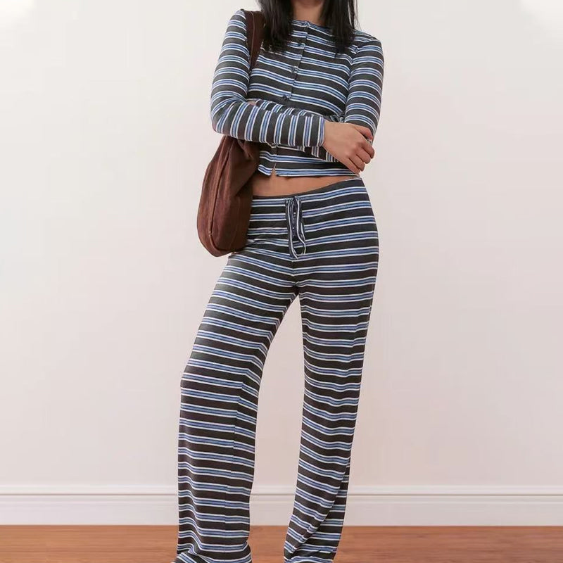 Women's Striped Knit 2-Piece Set – Soft Stretch Knit Fabric, Classic Striped Pattern, Effortless Matching & Versatile 🧶