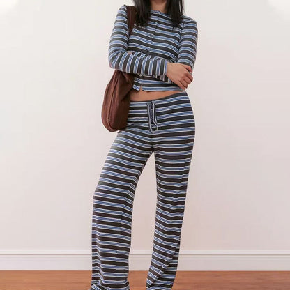 Women's Striped Knit 2-Piece Set – Soft Stretch Knit Fabric, Classic Striped Pattern, Effortless Matching & Versatile 🧶