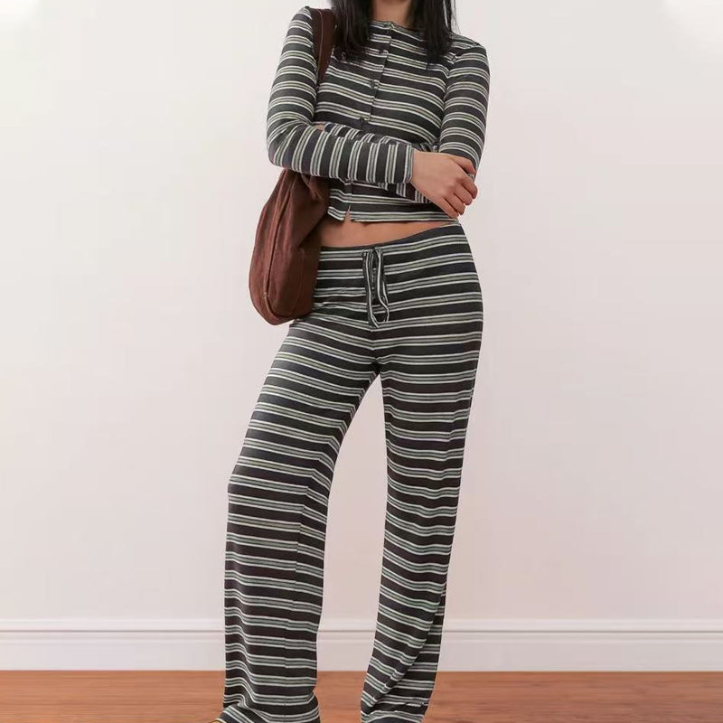 Women's Striped Knit 2-Piece Set – Soft Stretch Knit Fabric, Classic Striped Pattern, Effortless Matching & Versatile 🧶