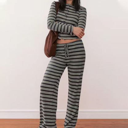 Women's Striped Knit 2-Piece Set – Soft Stretch Knit Fabric, Classic Striped Pattern, Effortless Matching & Versatile 🧶