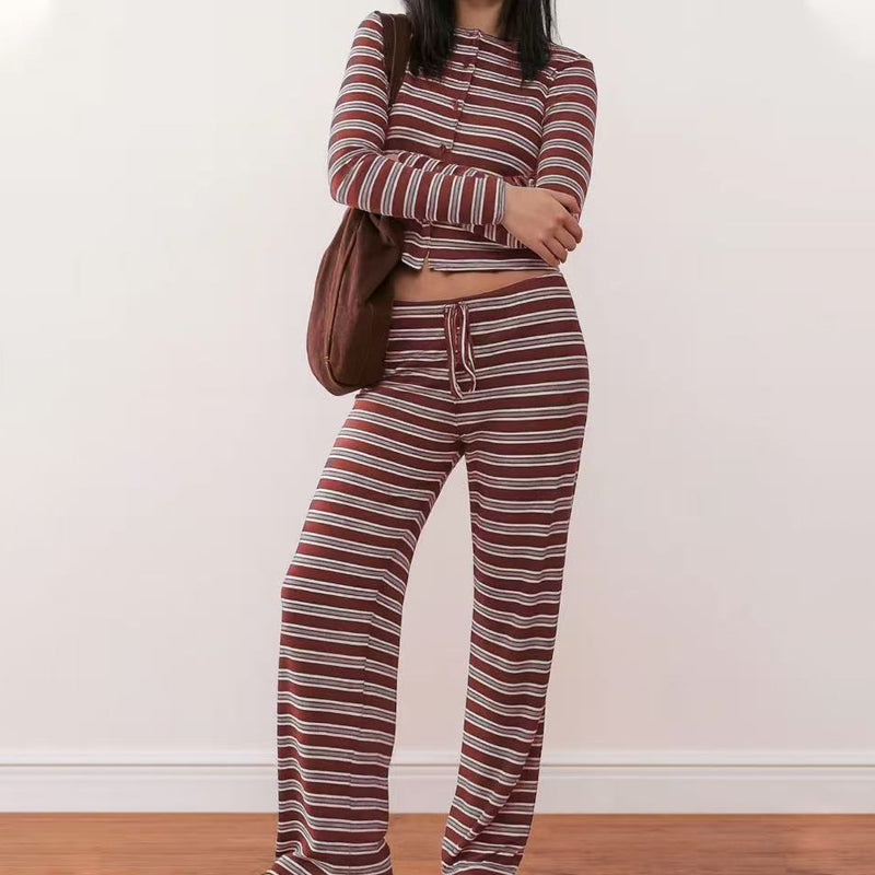 Women's Striped Knit 2-Piece Set – Soft Stretch Knit Fabric, Classic Striped Pattern, Effortless Matching & Versatile 🧶