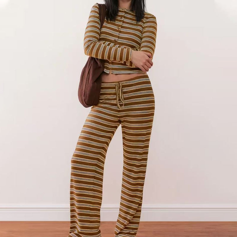Women's Striped Knit 2-Piece Set – Soft Stretch Knit Fabric, Classic Striped Pattern, Effortless Matching & Versatile 🧶
