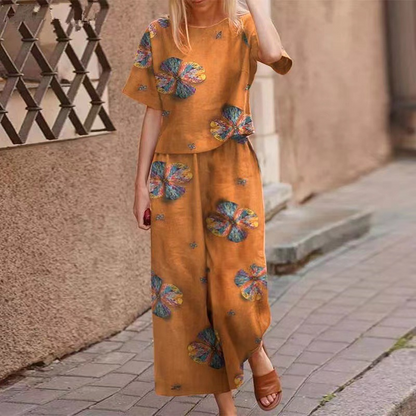 Women's Loose Print Top ＆ Pants 2-Piece Set
