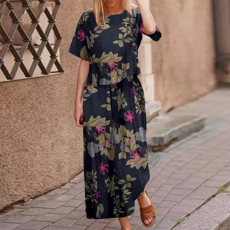 Women's Loose Print Top ＆ Pants 2-Piece Set