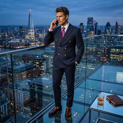 🔥Hot Sale Offers-Men's Double-Breasted Pinstripe Suit Set