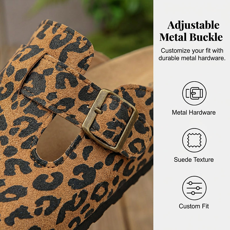 Leopard Print Buckle Platform Slippers