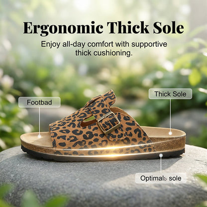 Leopard Print Buckle Platform Slippers