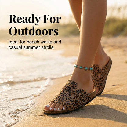 Leopard Print Buckle Platform Slippers