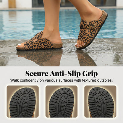 Leopard Print Buckle Platform Slippers