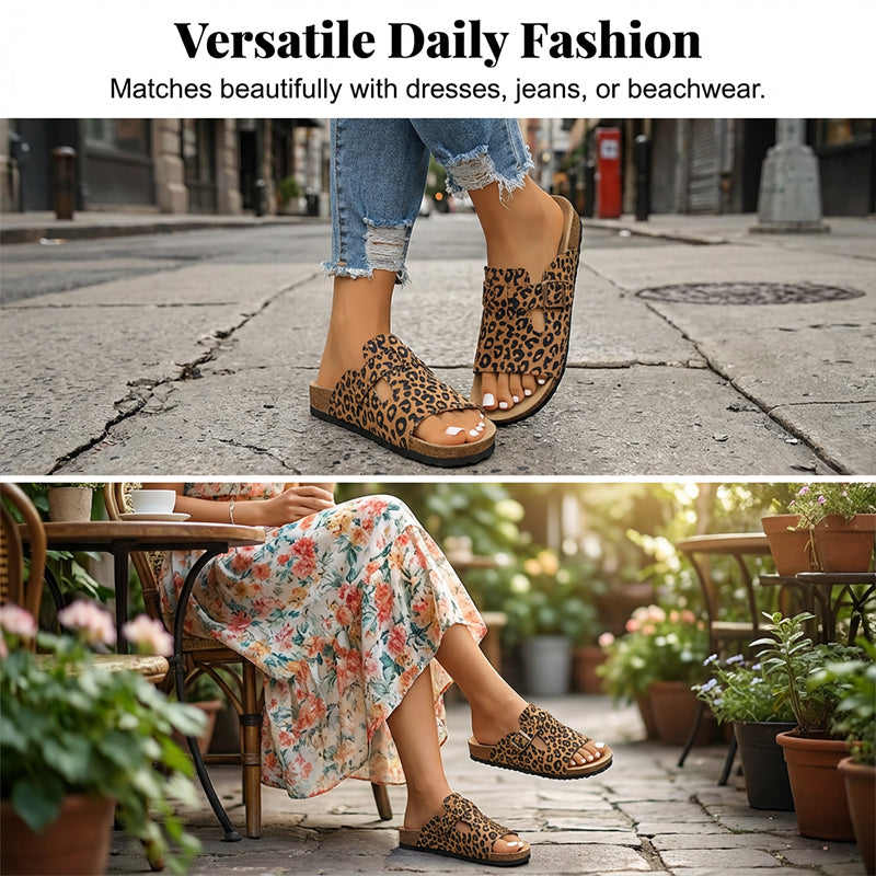 Leopard Print Buckle Platform Slippers