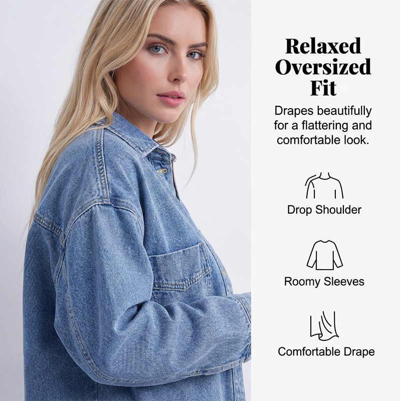 Women's Casual Long Sleeve Denim Shirt Jacket