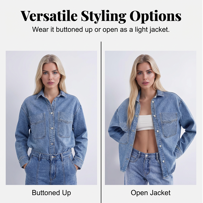Women's Casual Long Sleeve Denim Shirt Jacket