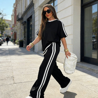 Women's Striped Top & Wide-Leg Pants Set