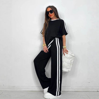 Women's Striped Top & Wide-Leg Pants Set