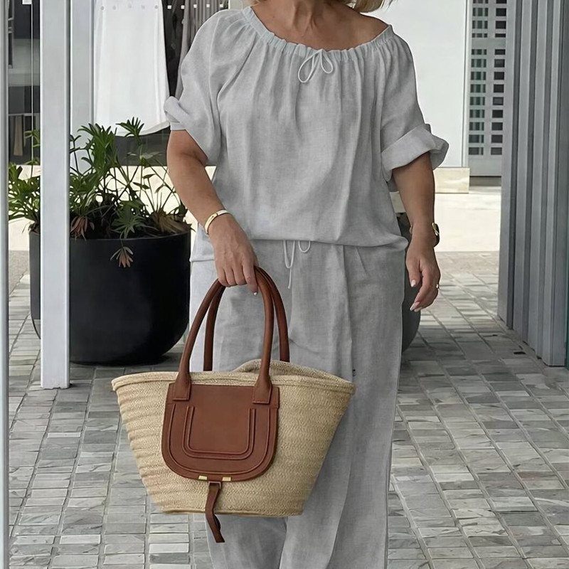 Drawstring Top & Pants-Women's Loungewear Set, Casual Daily Style