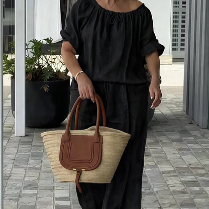 Drawstring Top & Pants-Women's Loungewear Set, Casual Daily Style