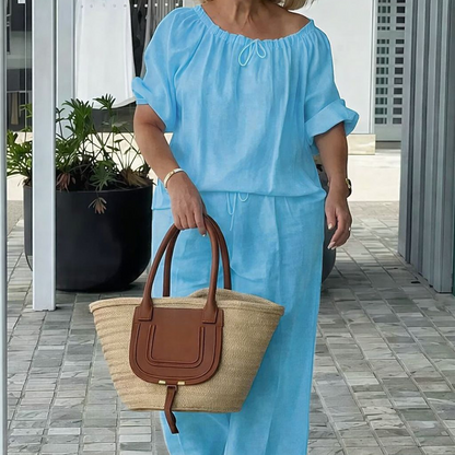 Drawstring Top & Pants-Women's Loungewear Set, Casual Daily Style