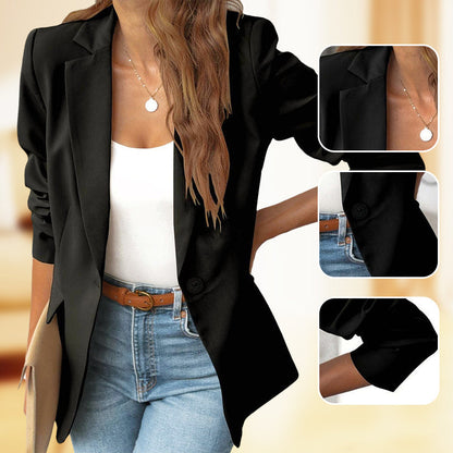 🎁New arrival 50% OFF💥Elegant Soft Solid Color Lapel Buttons Jacket
