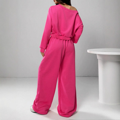 Women's Off-Shoulder Sweatshirt & Wide-Leg Pants Set