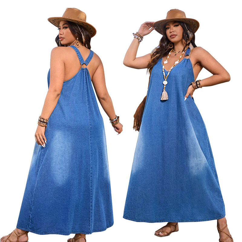 Casual Loose Fit V-Neck Denim Maxi Dress – Comfortable, Versatile & Perfect for Everyday Wear 🌸