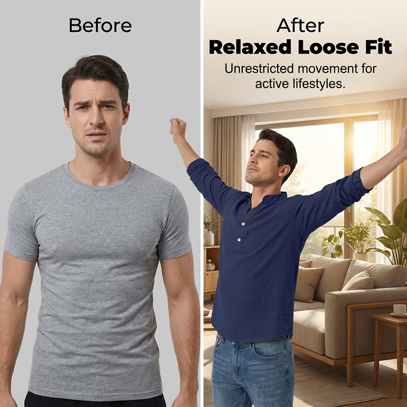 Men's Casual Linen Blend Henley – Breathable, Wrinkle-Free & Effortlessly Cool ✨