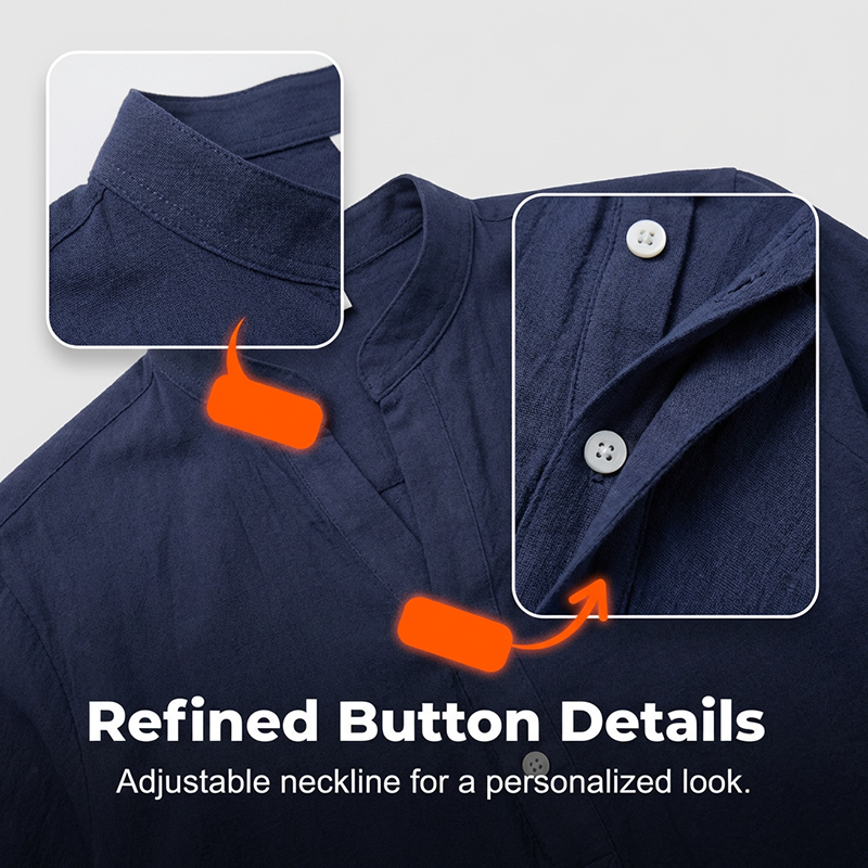 Men's Casual Linen Blend Henley – Breathable, Wrinkle-Free & Effortlessly Cool ✨