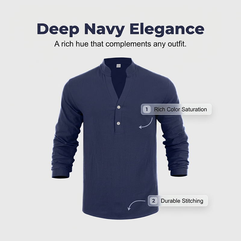 Men's Casual Linen Blend Henley – Breathable, Wrinkle-Free & Effortlessly Cool ✨