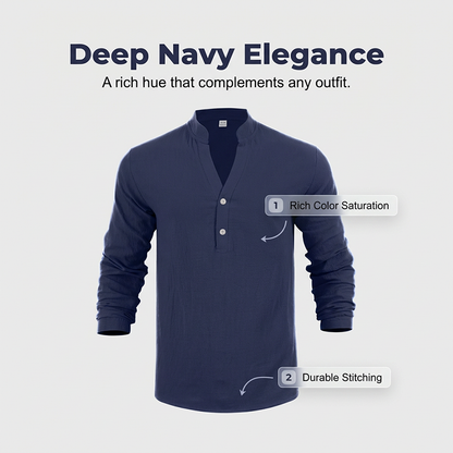 Men's Casual Linen Blend Henley – Breathable, Wrinkle-Free & Effortlessly Cool ✨